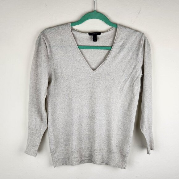 J. Crew 100% Merino Wool Lightweight V-Neck Sweater Heather Gray sz S Flawed - Picture 1 of 14